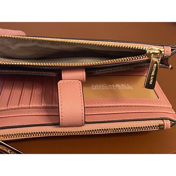 NWT $258 MICHAEL KORS Jet Set Travel Wristlet Wallet Phone Case Pink Leather Zip - Picture 8 of 12